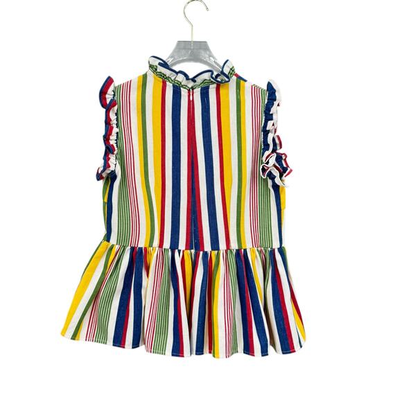 Studio 189 Technicolor Stripe Ruffle Trim Sleeveless Peplum Top Organic Cotton - Picture 12 of 16